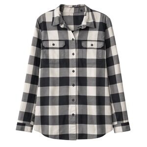 Eddie Bauer Womens Black White Buffalo Plaid Button Down Shirt Large